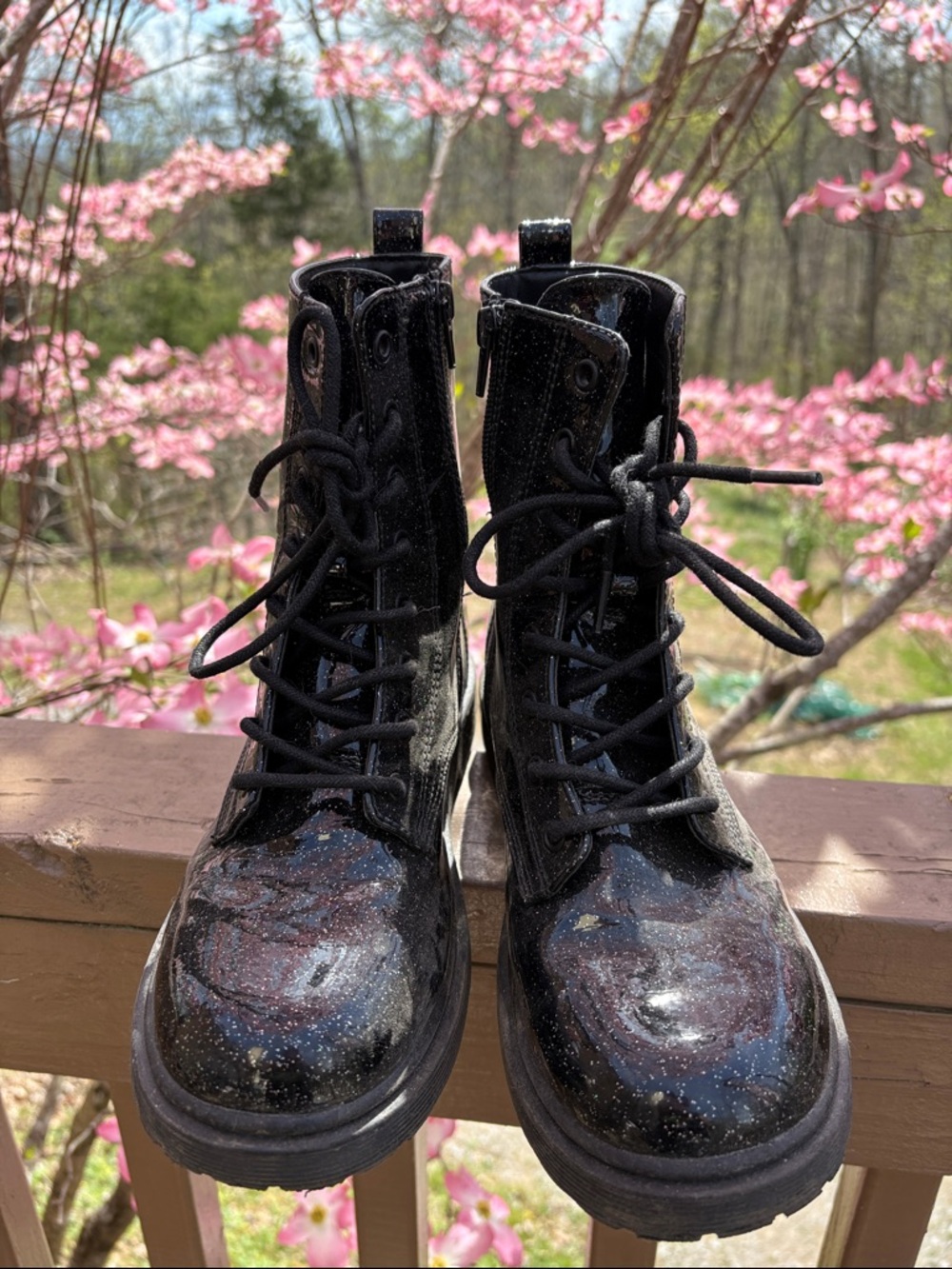 Glittery black girls combat boots by Madden Girl